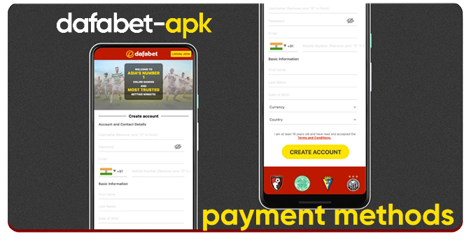 Registration form in the Dafabet mobile app